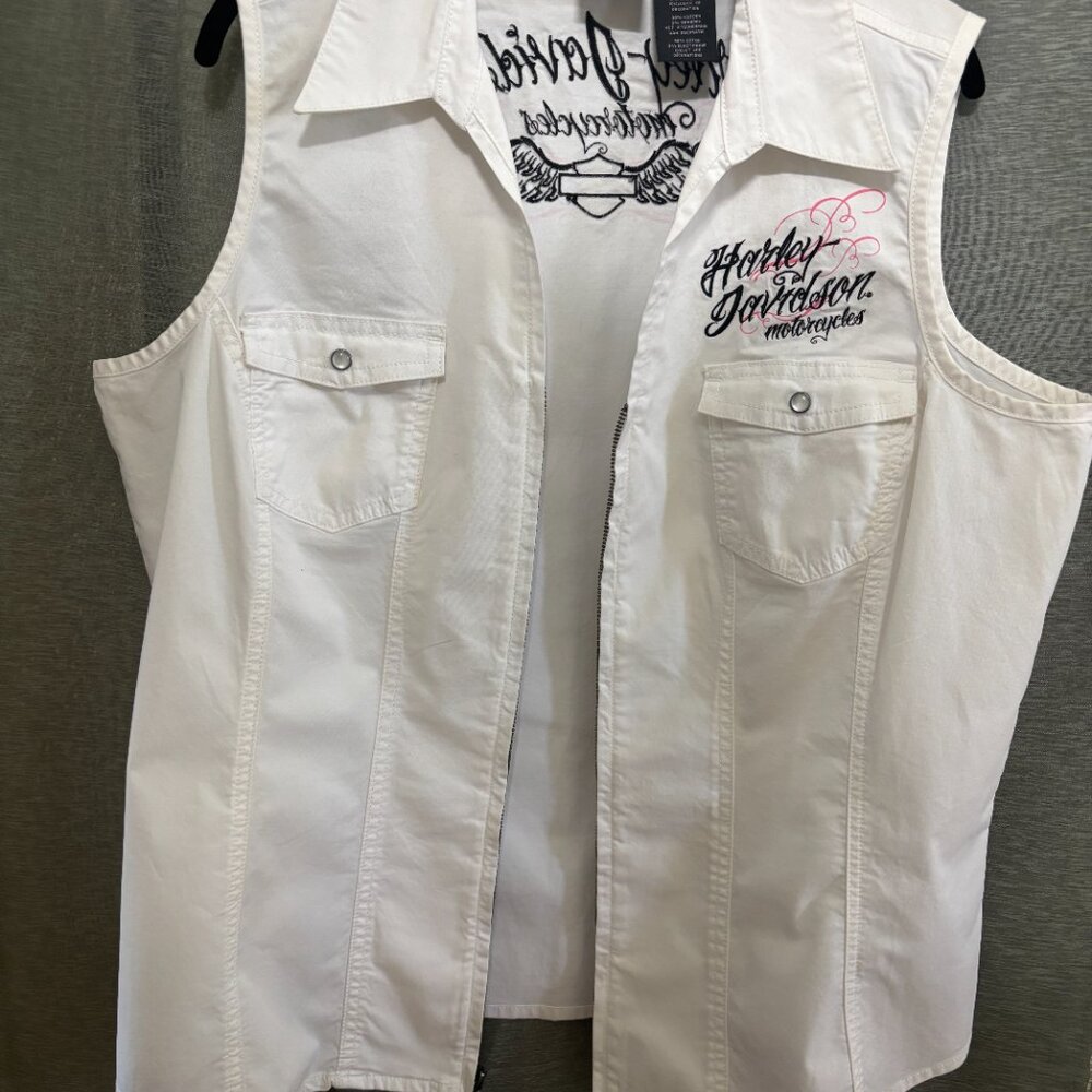 NWT Harley-Davidson Sleeveless Zip-Front Embroidered Shirt White XXL - Picture 3 of 6